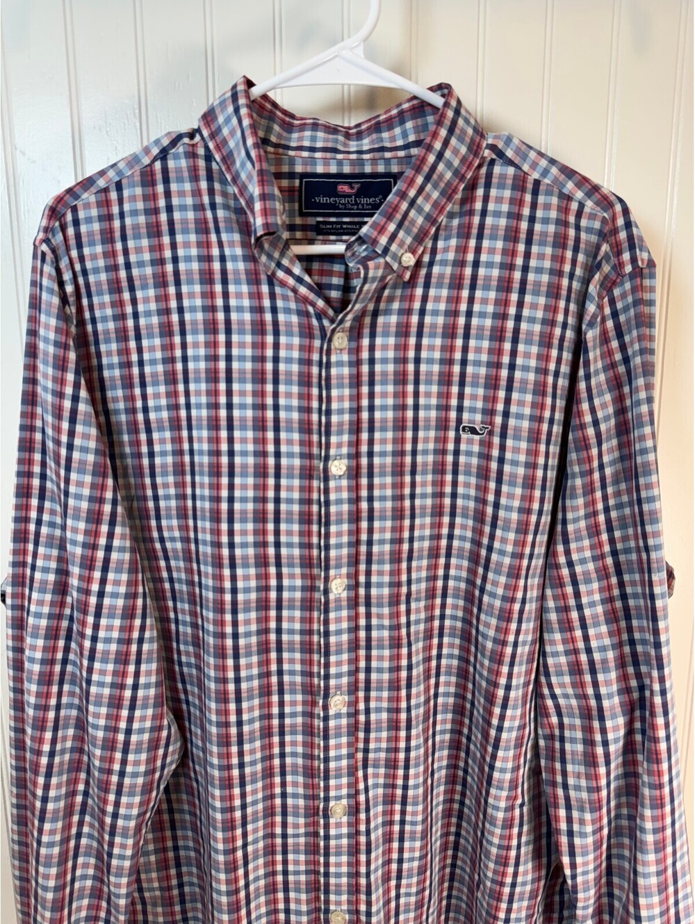 Vineyard Vines Slim Fit Whale Shirt in Blue and Red Plaid Size Large